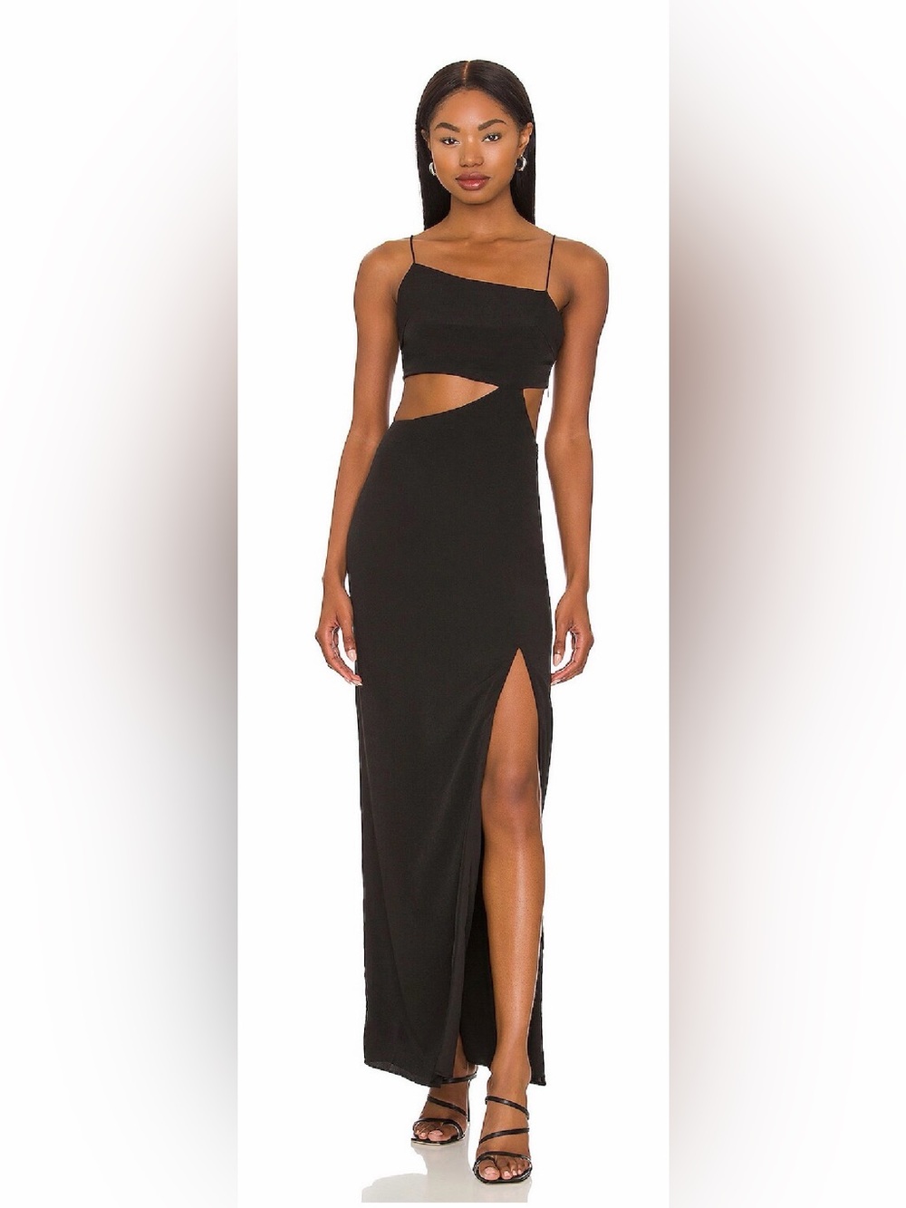 Elegant Black Cutout Maxi Dress with Thigh Slit